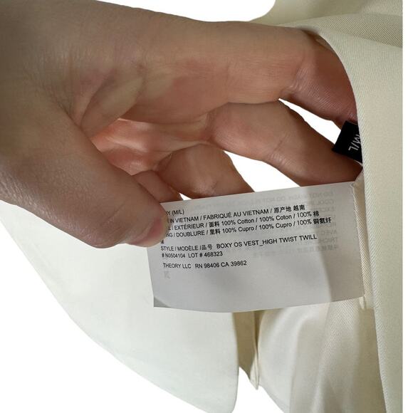 NWT Theory Boxy Oversized Vest Ivory High Twist Twill Medium Large - Picture 8 of 12